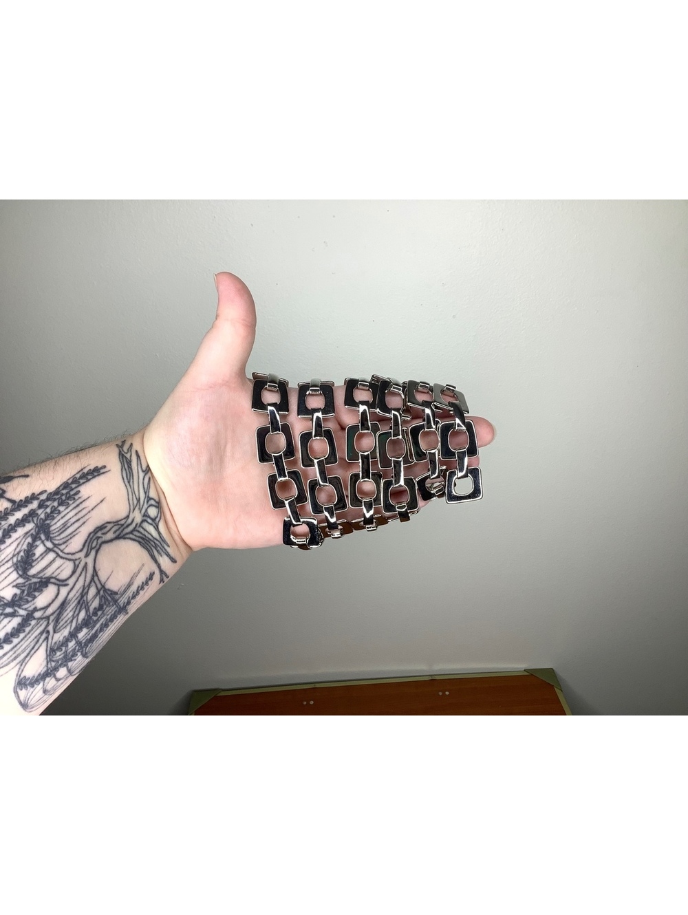 Y2K Silver-Tone Geometric Square-Link Chain Belt